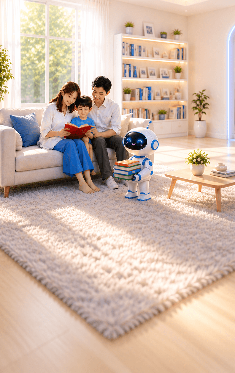 Gia đình đọc sách cùng robot AI