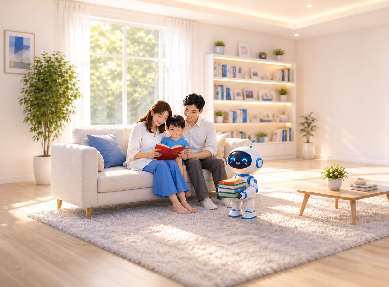 Gia đình đọc sách cùng robot AI
